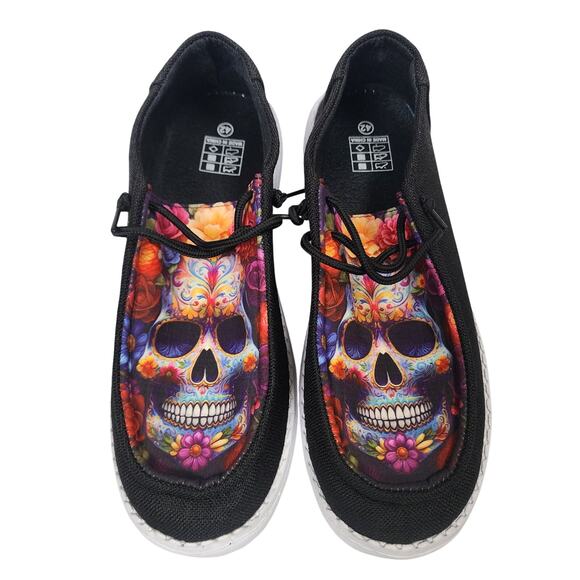 NWOT Skull Graphic Flat Slip On Shoes - Picture 1 of 8